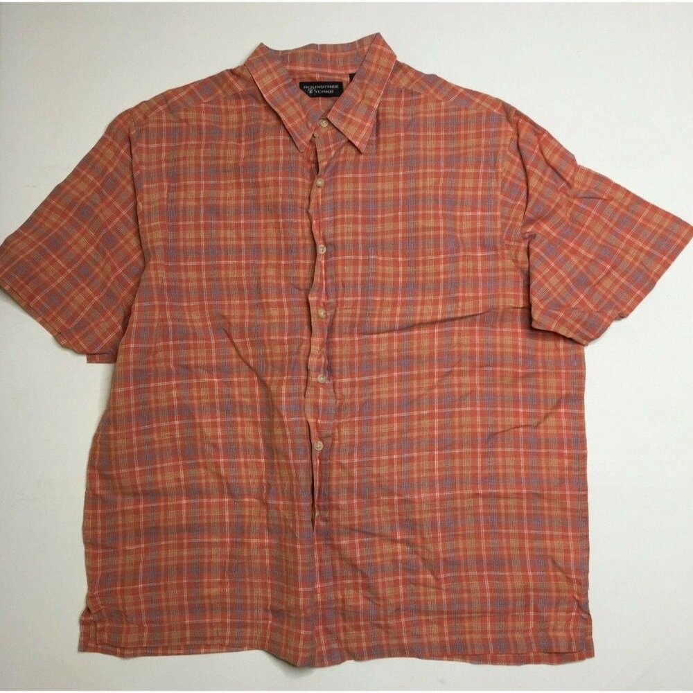 Roundtree & Yorke Mens Orange Plaid Short Sleeve Button Shirt Size XL